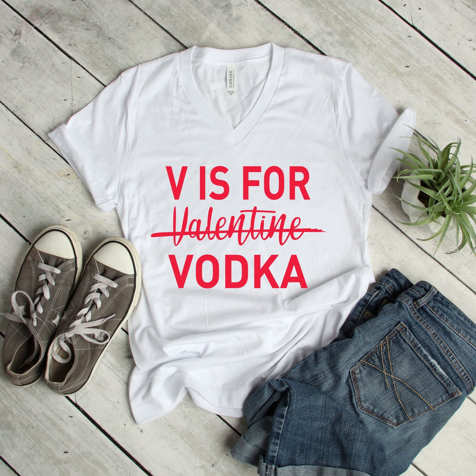V is for Vodka - Funny Valentine Shirt - Cute Valentine Shirt - Unisex Adult Valentine's Day Shirt - Valentines Day Gift
