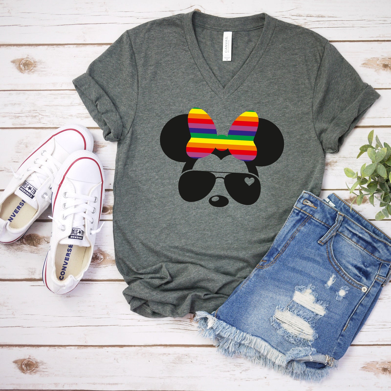 LGBT Gay Pride Minnie Mouse t shirt - Disney Trip Matching Shirts - Minnie with Aviator Sunglasses Rainbow