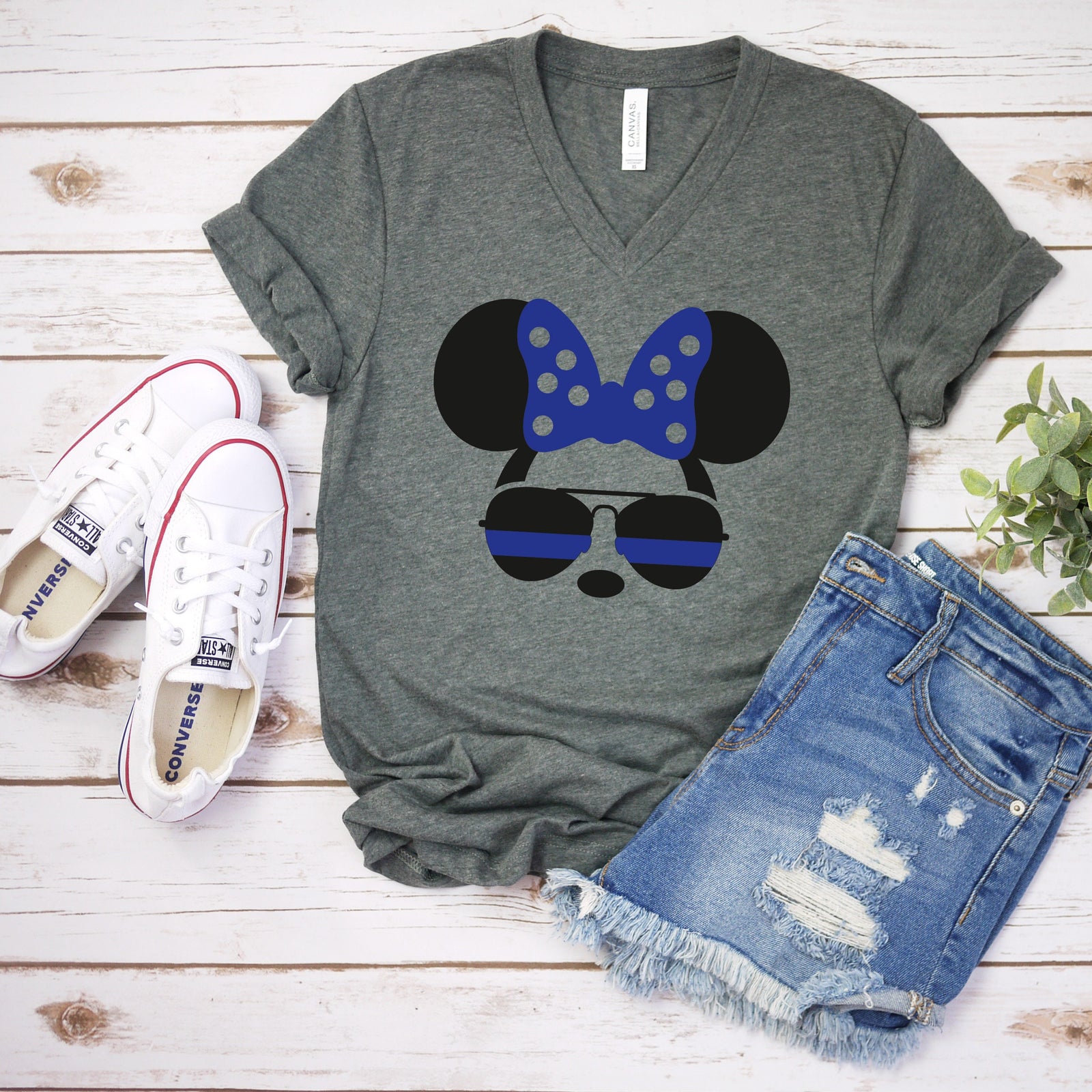 Police Minnie Mouse T Shirt -Blue Line - Front Line - Officer - Adult Disney Shirt