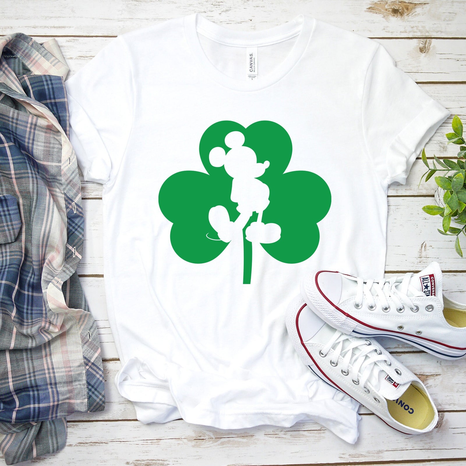 St. Patrick's Day Mickey Mouse T Shirt- Outline Silhouette inside Shamrock - Clover - Lucky Mickey - Disney St. Patty's Day