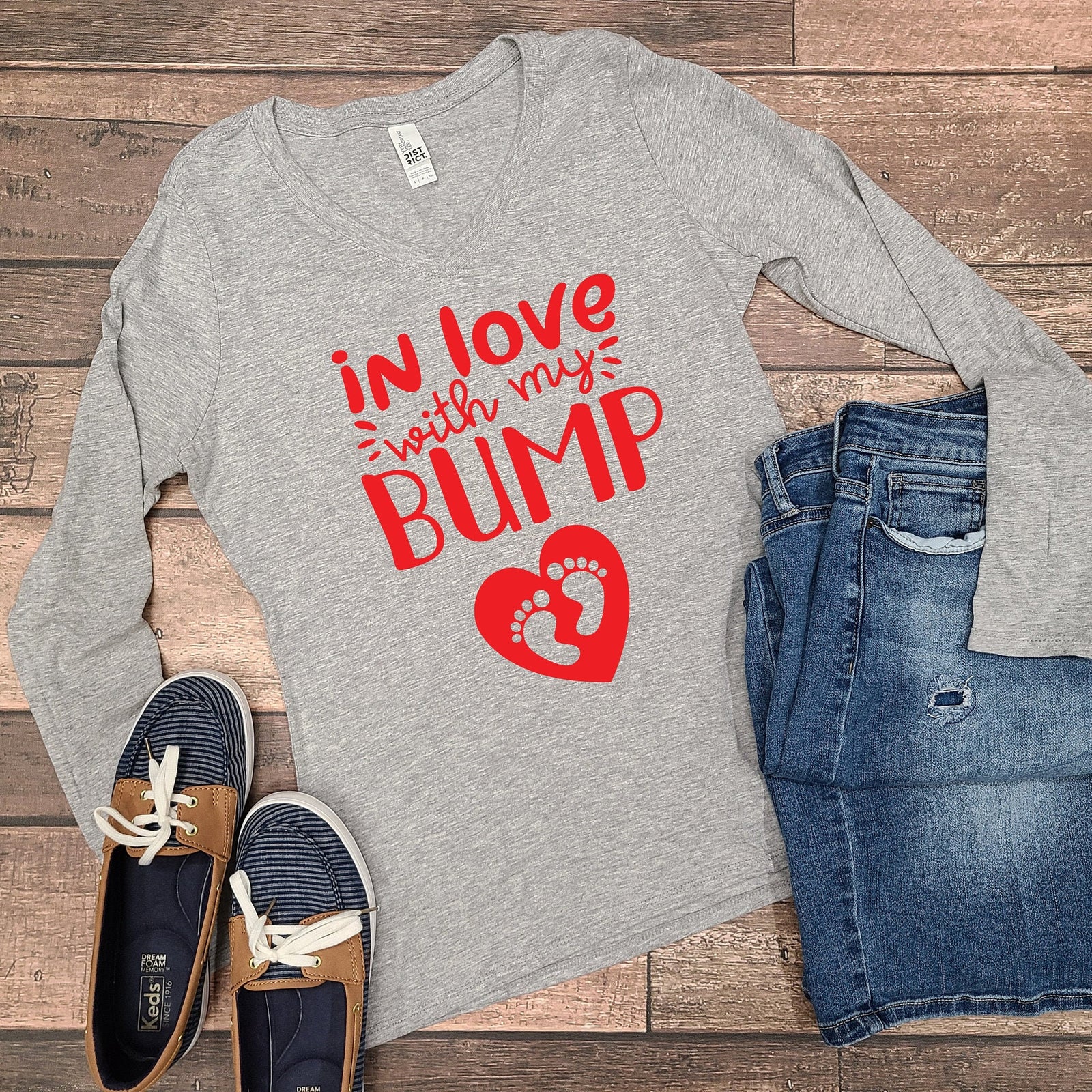 In Love with My Bump- Cute Pregnancy Valentine Long Sleeve T Shirt -Mom to be Valentine's Day Shirt - Valentines Baby Bump Shirt