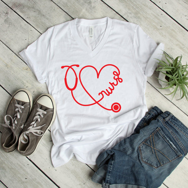 Cute Nurse Heart Stethoscope T Shirt for Valentine's Day