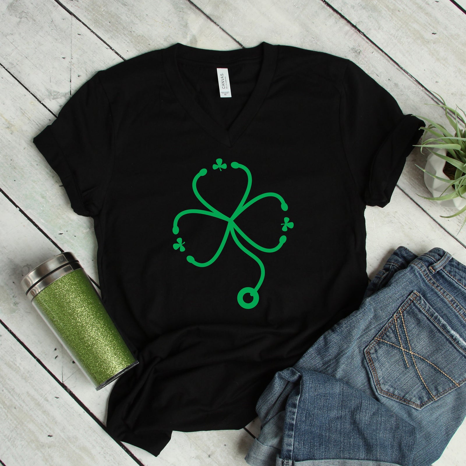 Lucky Nurse or Doctor T Shirt - St. Patrick's Day Shirt - Clover Stethoscope - Green Irish Luck - Health Care Worker