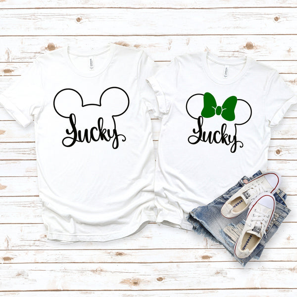 St. Patrick's Day Lucky Minnie and Mickey Couples Shirts