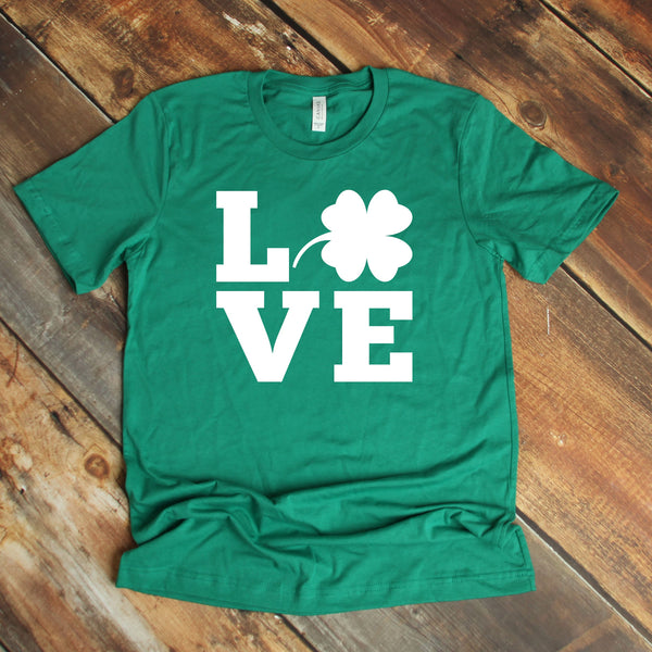 Lucky Love Four Leaf Clover T Shirt for St. Patrick's Day