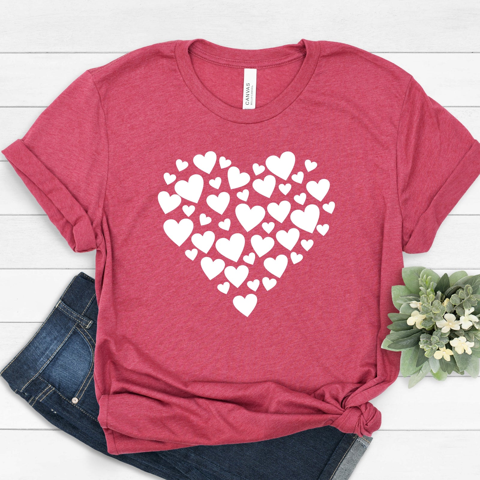 Hearts in Heart Shape T Shirt - Unisex Adult Valentine's Day Heart Shirt - Valentines Day Gift