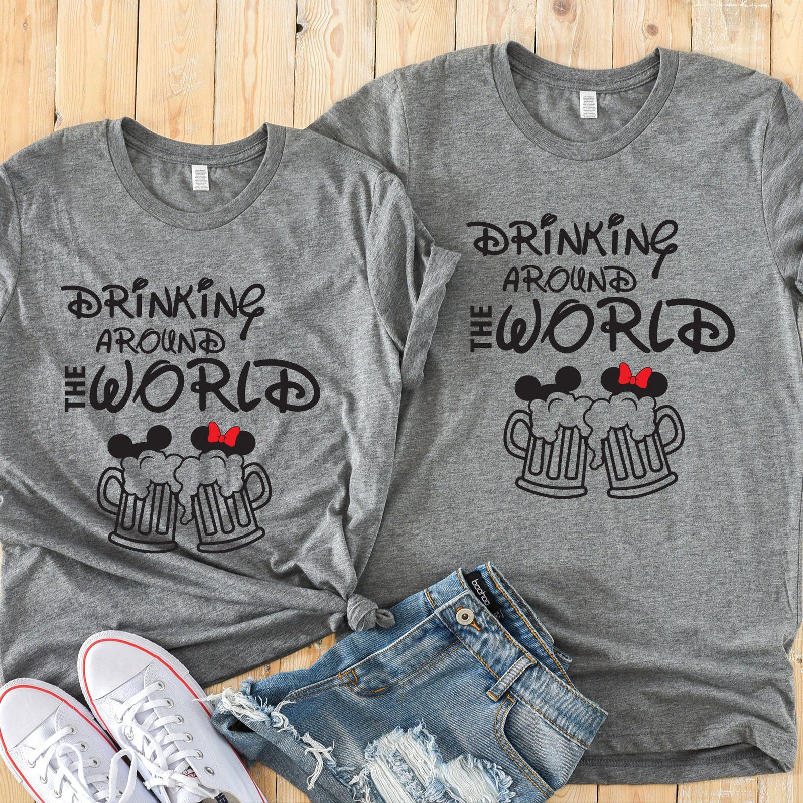 Drinking Around the World Matching Disney Shirts - Disney Couples - Epcot Food and Wine Festival - Beer Mugs - Mickey Ears