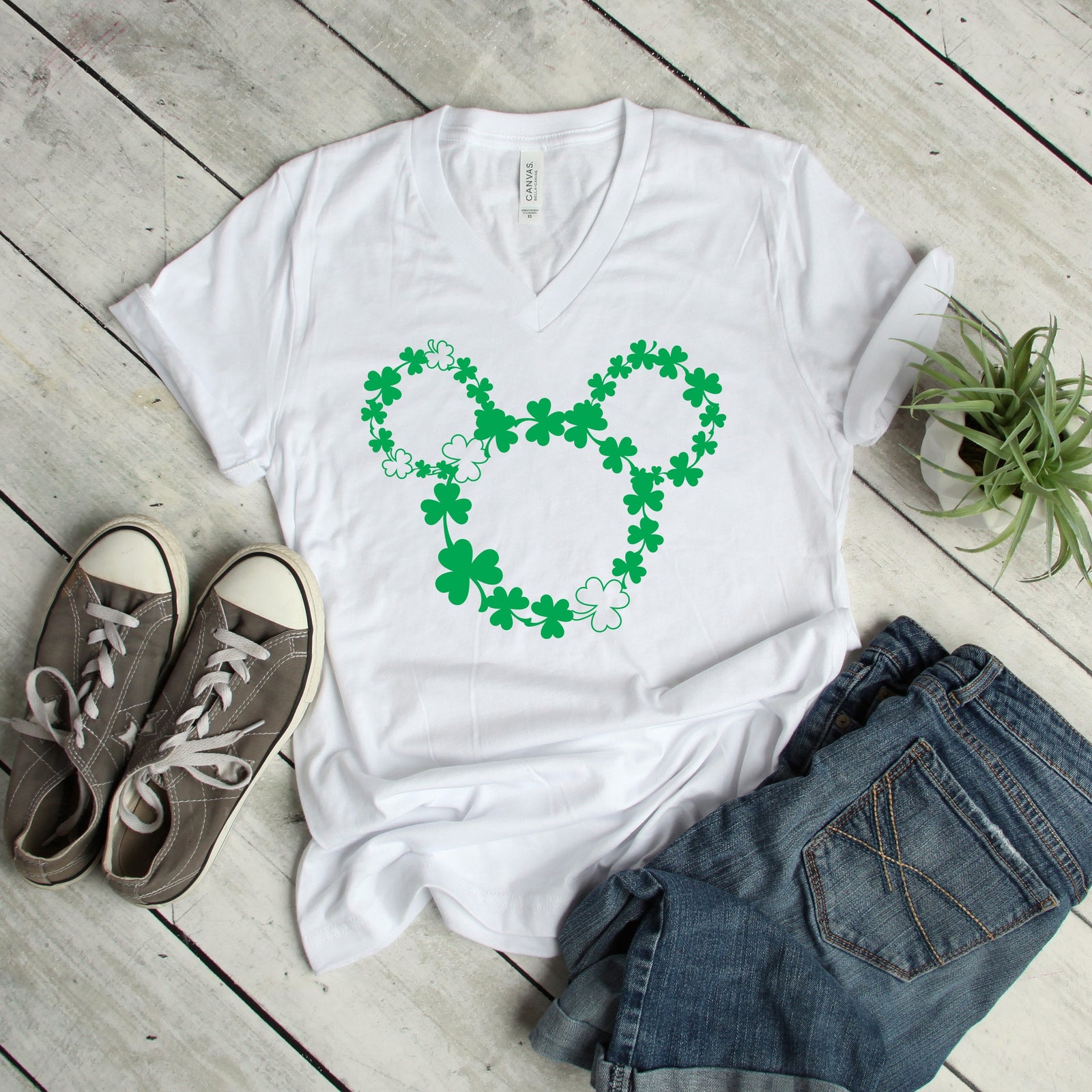 St. Patrick's Day Mickey Mouse T Shirt- Shamrock Silhouette Outline - Clover - Lucky Mickey - Disney St. Patty's Day
