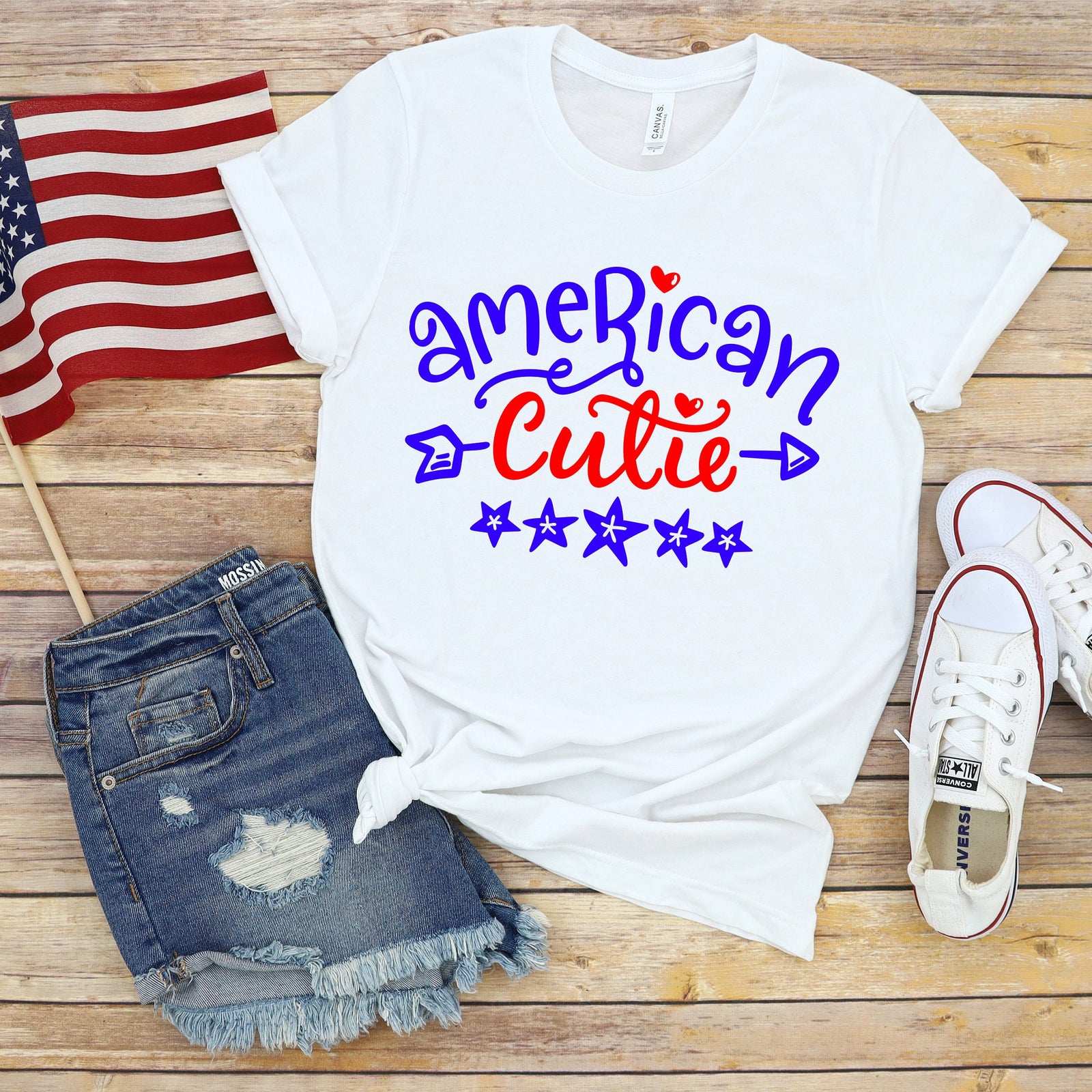 American Cutie - Fourth of July Adult T Shirt - Independence Day - Memorial - Red White and Blue