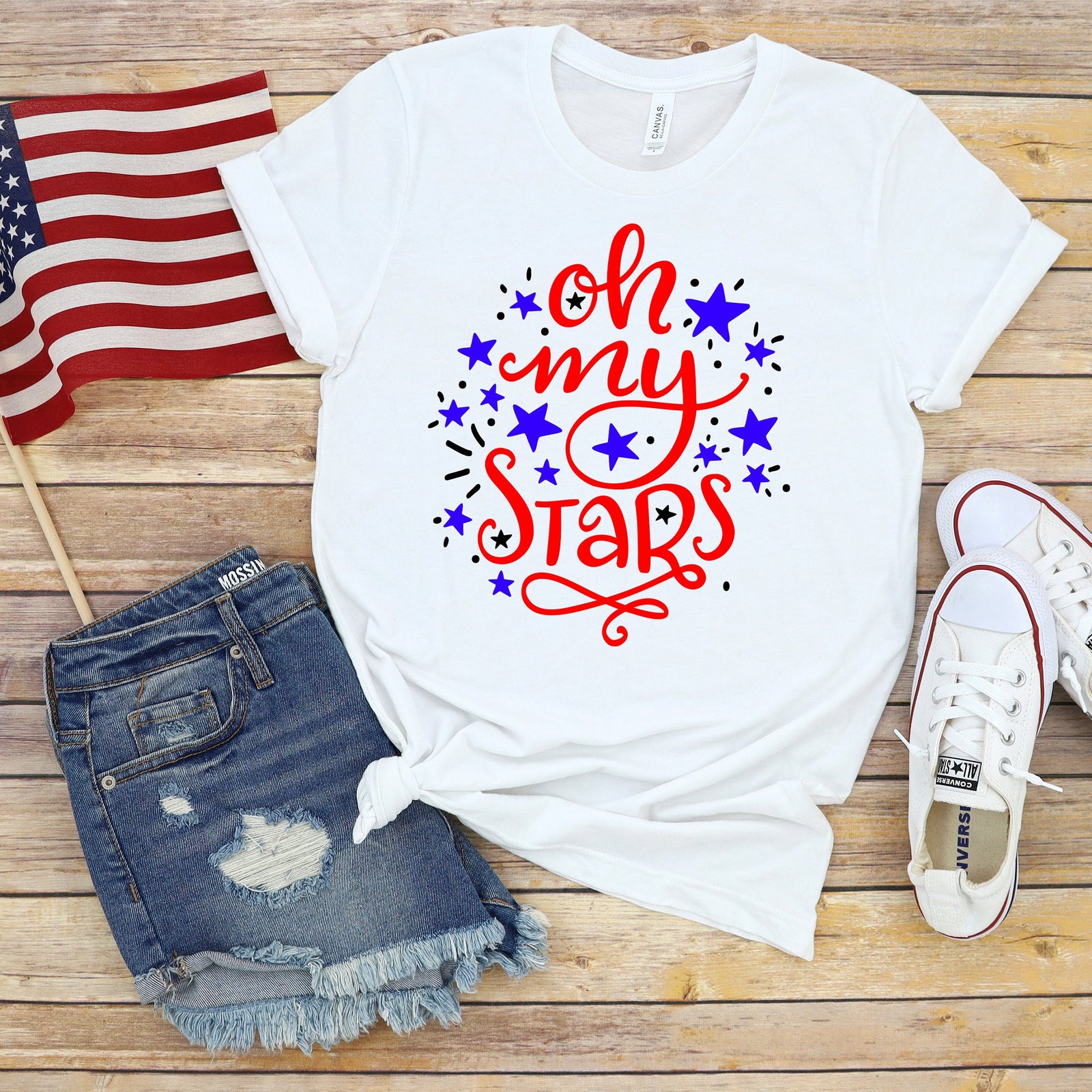 Oh My Stars Fourth of July Adult T Shirt - Independence Day - Memorial - Red White and Blue USA