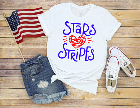 Stars and Stripes Fourth of July Adult T Shirt - Soft Comfort