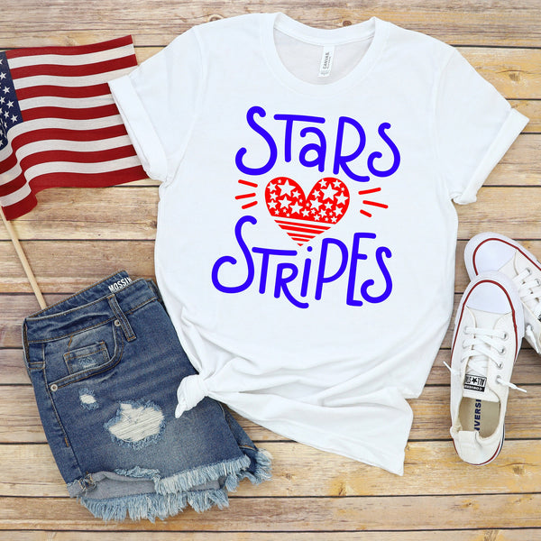 Stars and Stripes Fourth of July Adult T Shirt - Soft Comfort