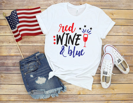 Red Wine and Blue Fourth of July Adult T Shirt Celebrate in Style