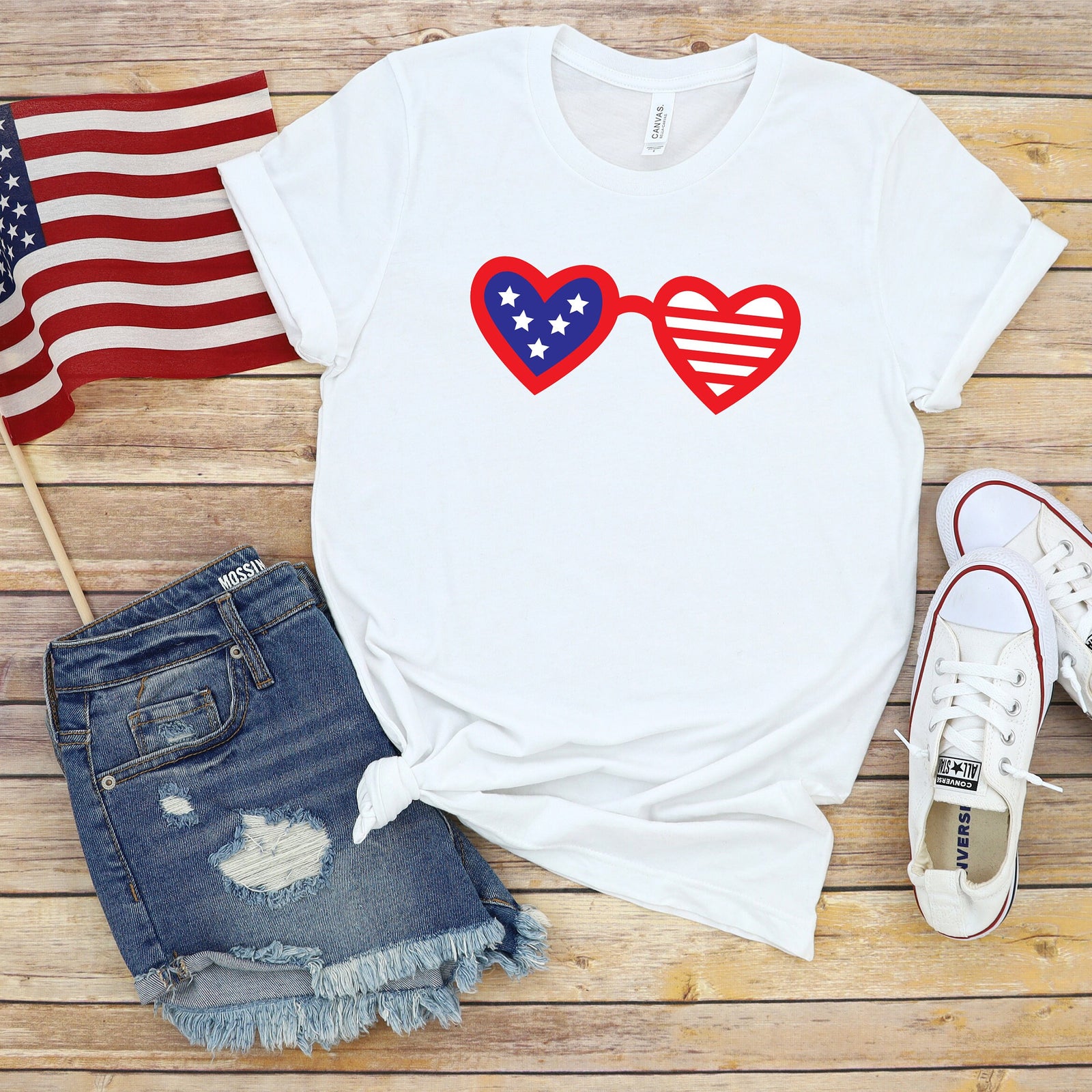 Ladies Fourth of July Adult T Shirt - Independence Day - Memorial - Red White and Blue Sunglasses