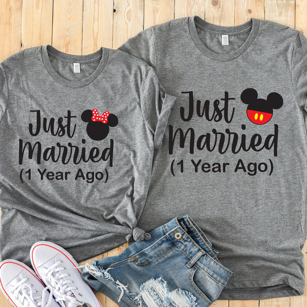 Just Married Disney Couples Matching T-Shirts for Anniversaries