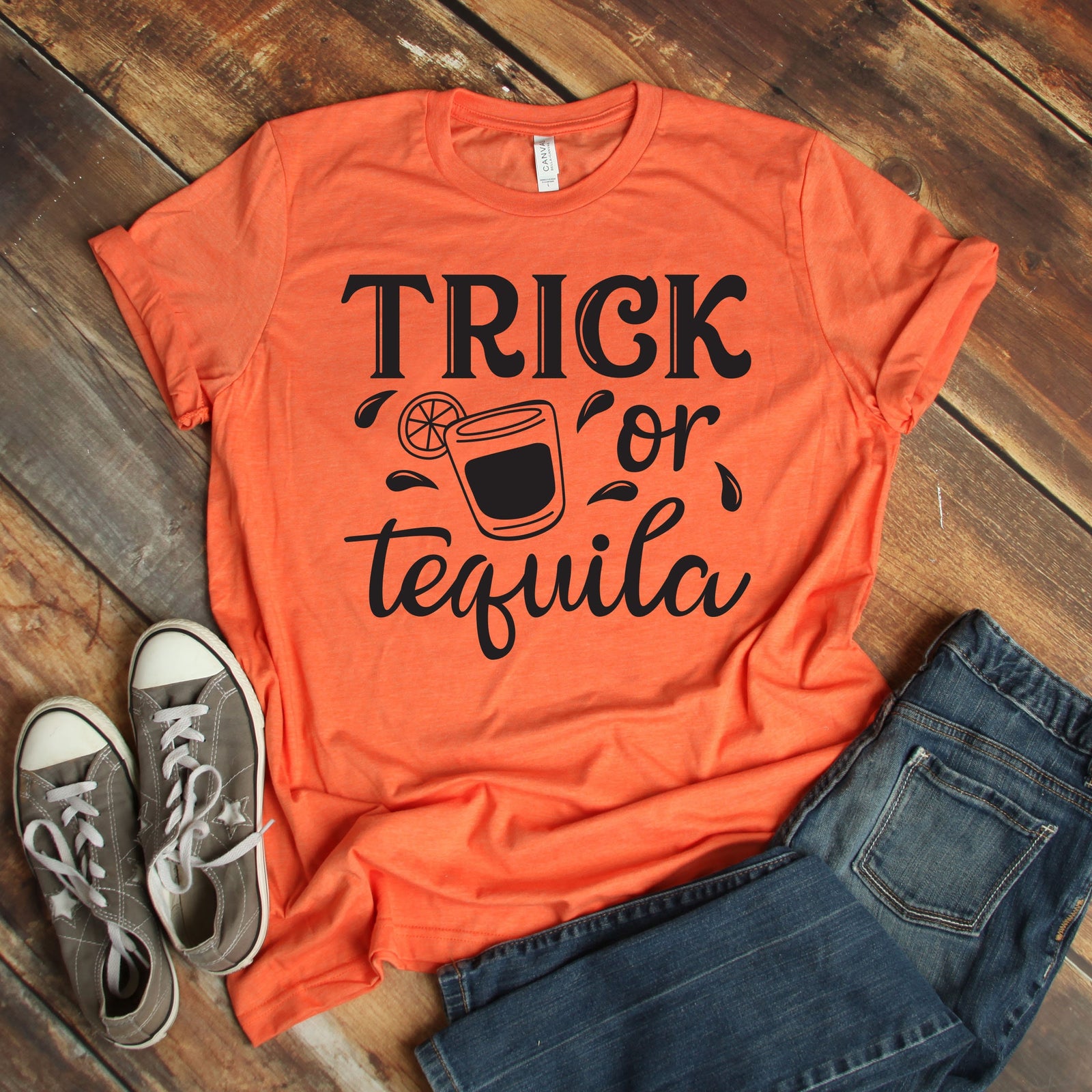 Trick or Tequila - Happy Halloween Adult T Shirt -Drinking Shirt - Funny Halloween Shirt