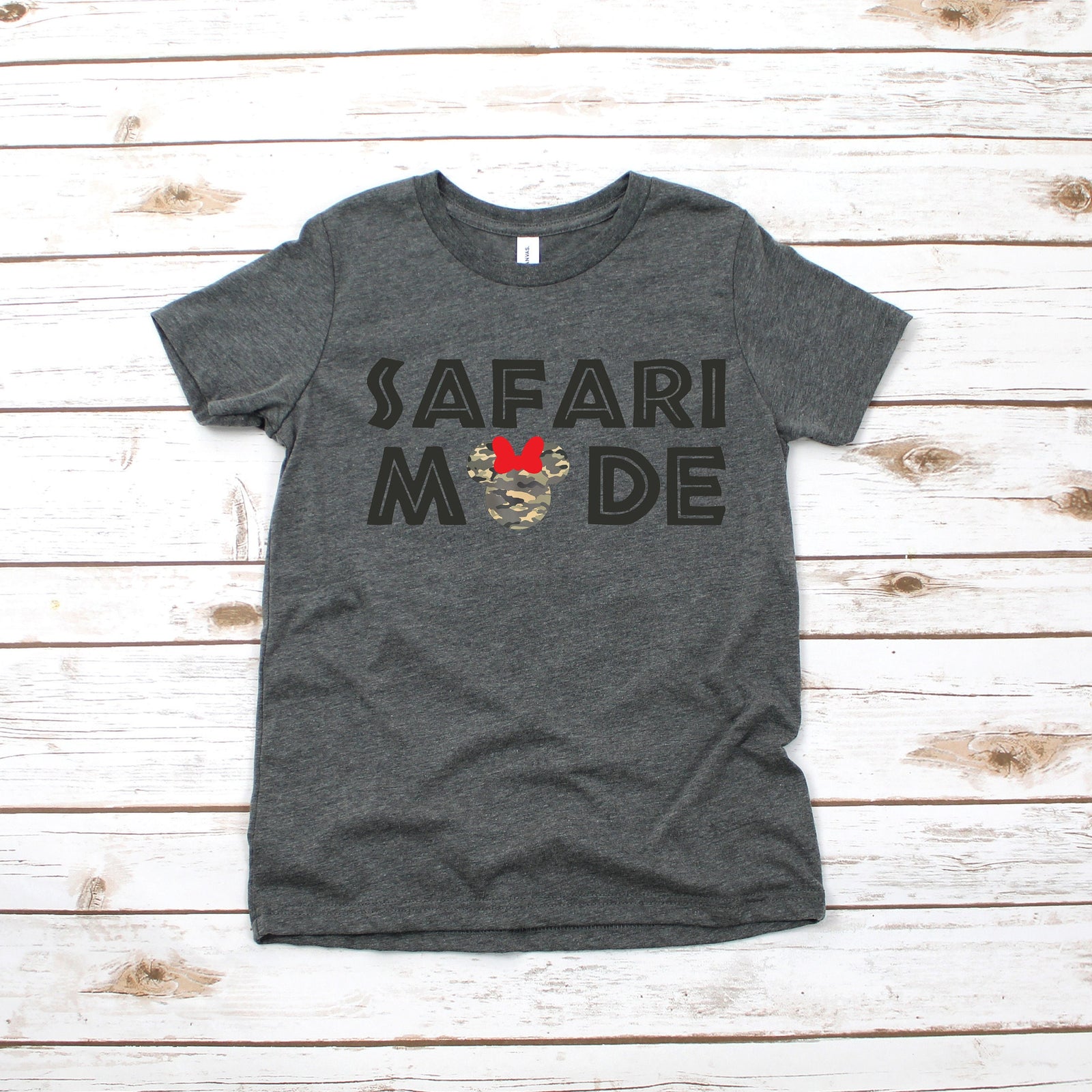 Safari Mode Minnie Mouse Youth T Shirt - Disney Kids Animal Kingdom - Camouflaged Minnie