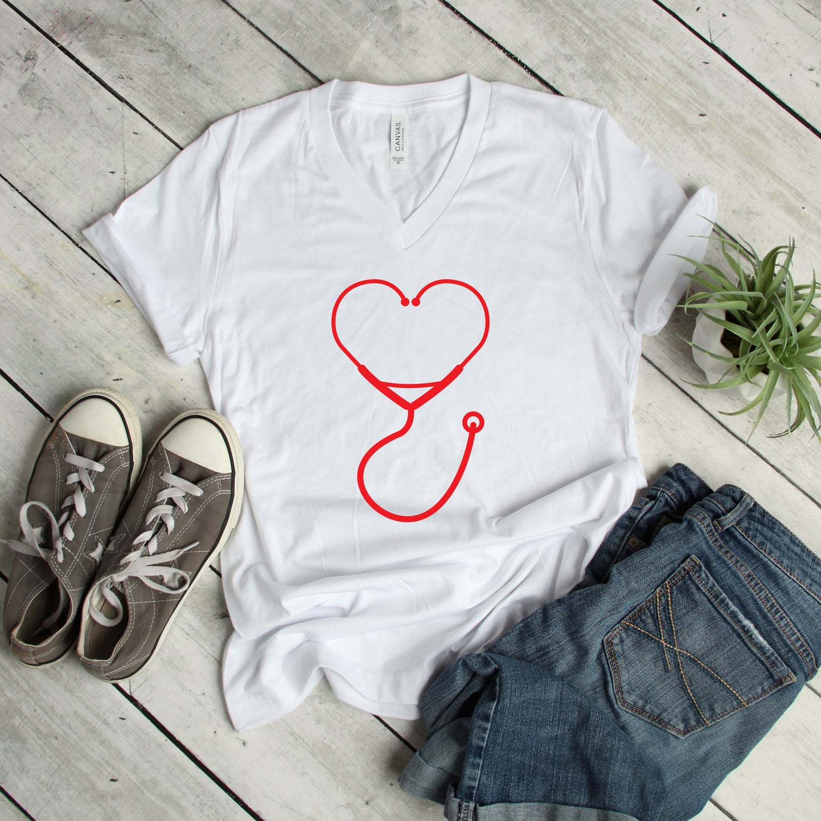 Heart Shaped Stethoscope T Shirt - Cute Valentine Shirt - Unisex Adult Valentine's Day Shirt - Medical Nurse Doctor