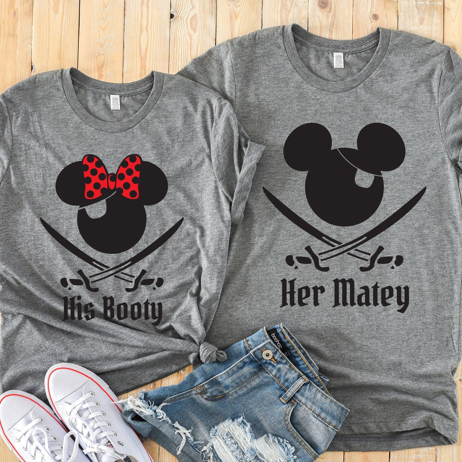 Her Matey and His Booty Adult Pirate Minnie & Mickey Shirts - Disney Couples - Matching Shirts - Funny Pirate Sayings