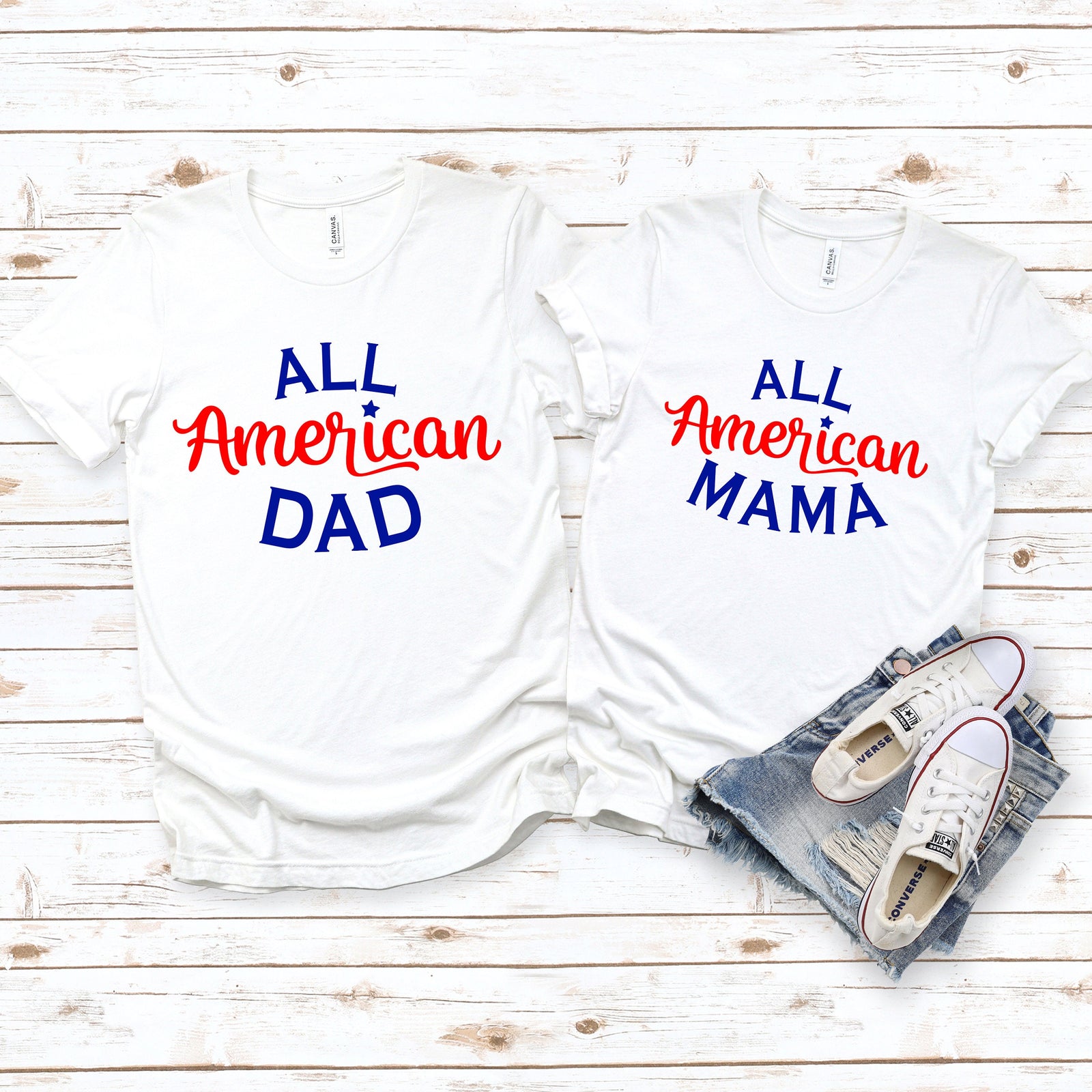 Fourth Of July Couples T Shirts- All American Dad or Mama - Celebrate America - Independence Day - Matching Set