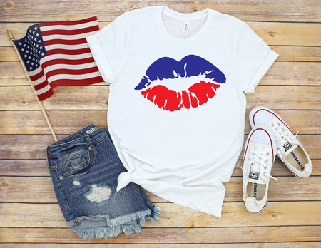 All American Lips Fourth of July Adult T Shirt Comfortably Patriotic