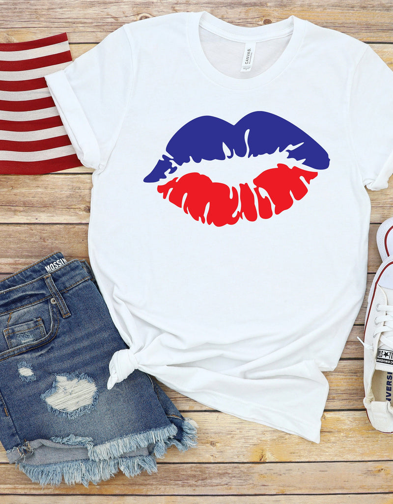 All American Lips Fourth of July Adult T Shirt Comfortably Patriotic