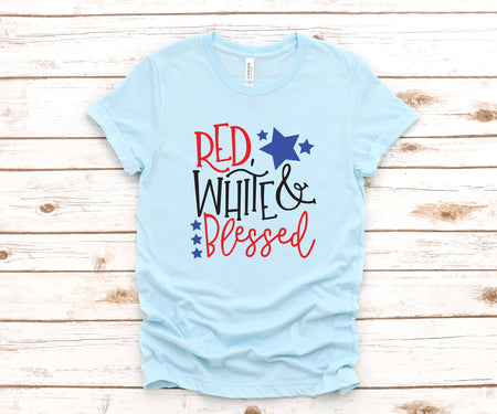 Red White and Blessed Fourth of July Adult T Shirt