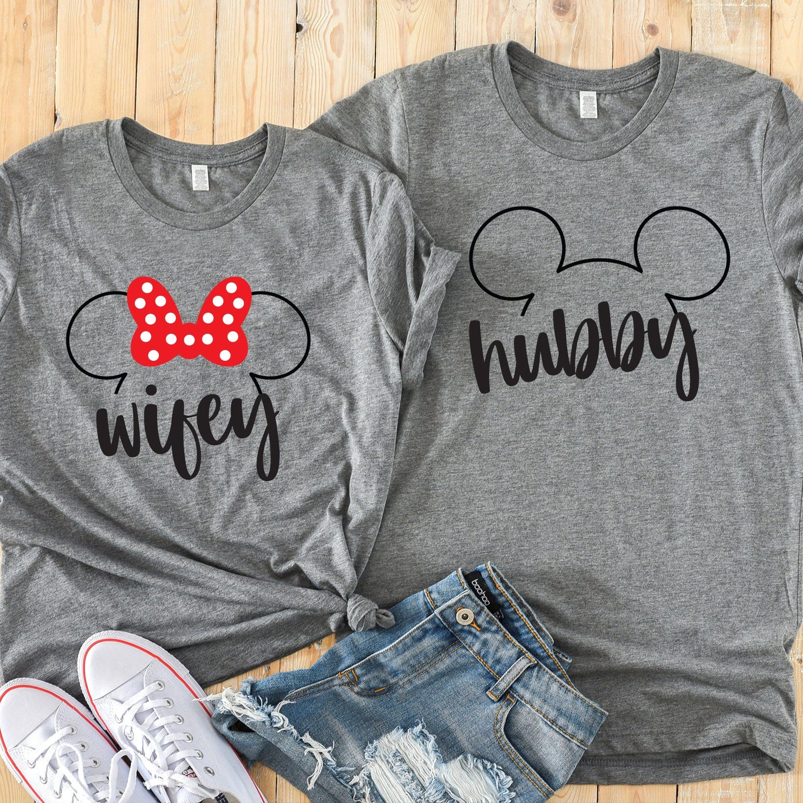 Hubby and Wifey Disney Couples Matching Unisex T Shirts - Mickey and Minnie - Anniversary