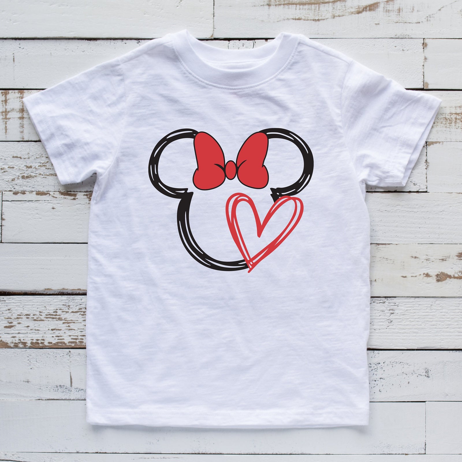 Scribble Minnie Mouse Youth T Shirt - Disney Kids T Shirts - Personalized Custom Valentine Heart