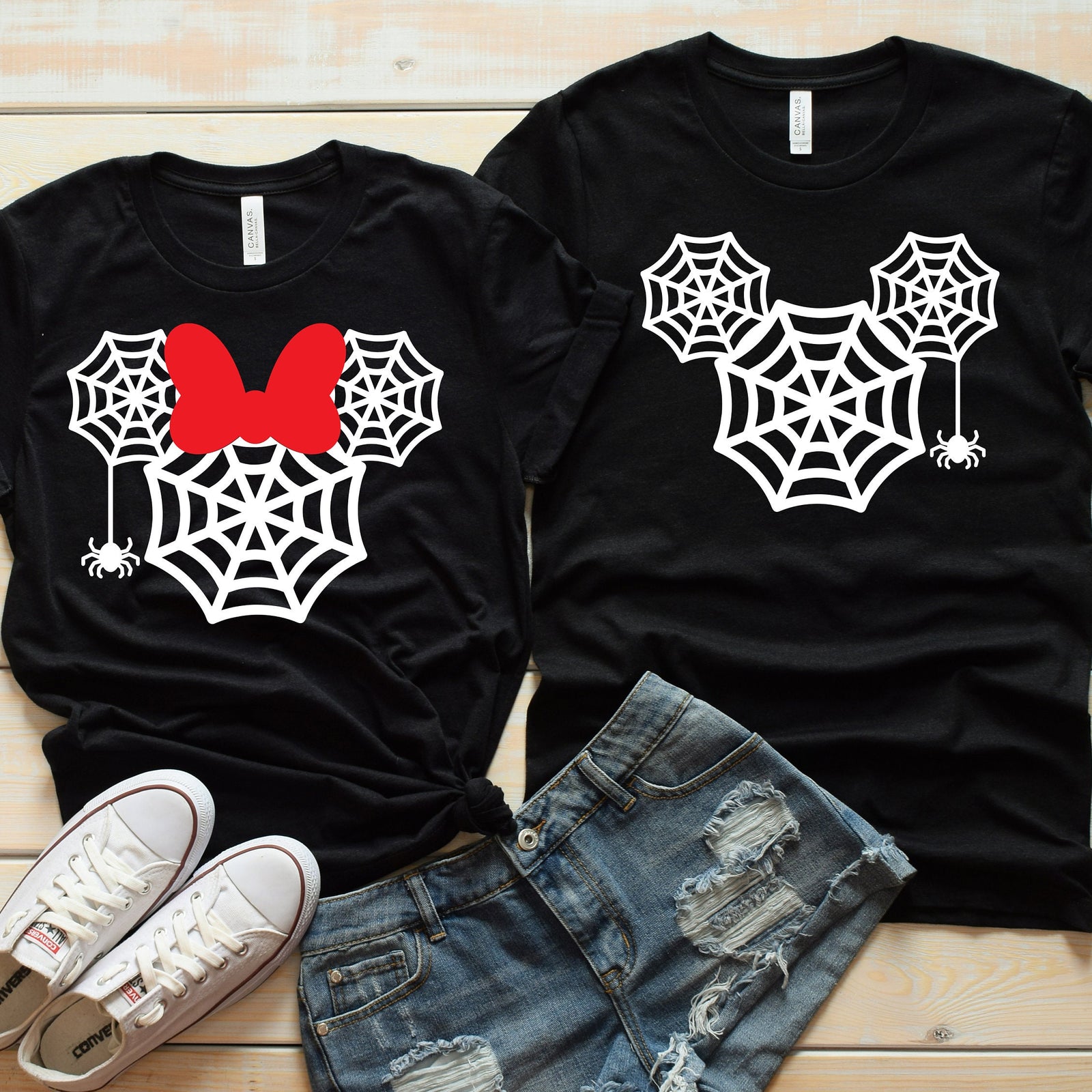Halloween Minnie and Mickey Shirts - Disney Couples - Matching Shirts - Safari Shirts - Spider Web