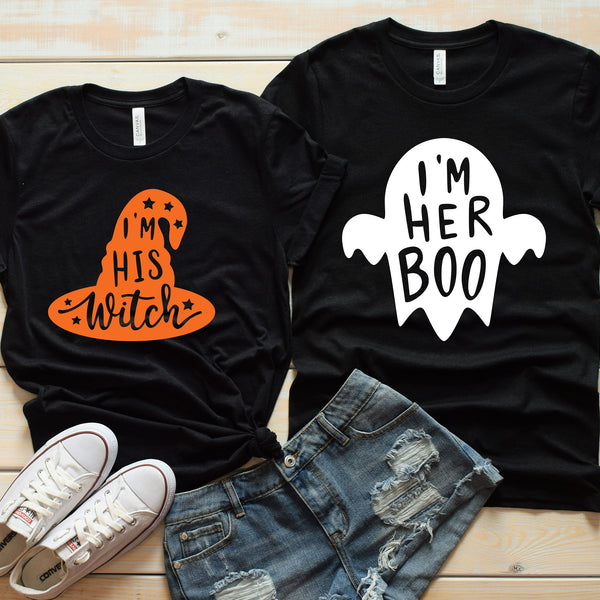 His Witch Her Boo Matching Adult T Shirts for Couples