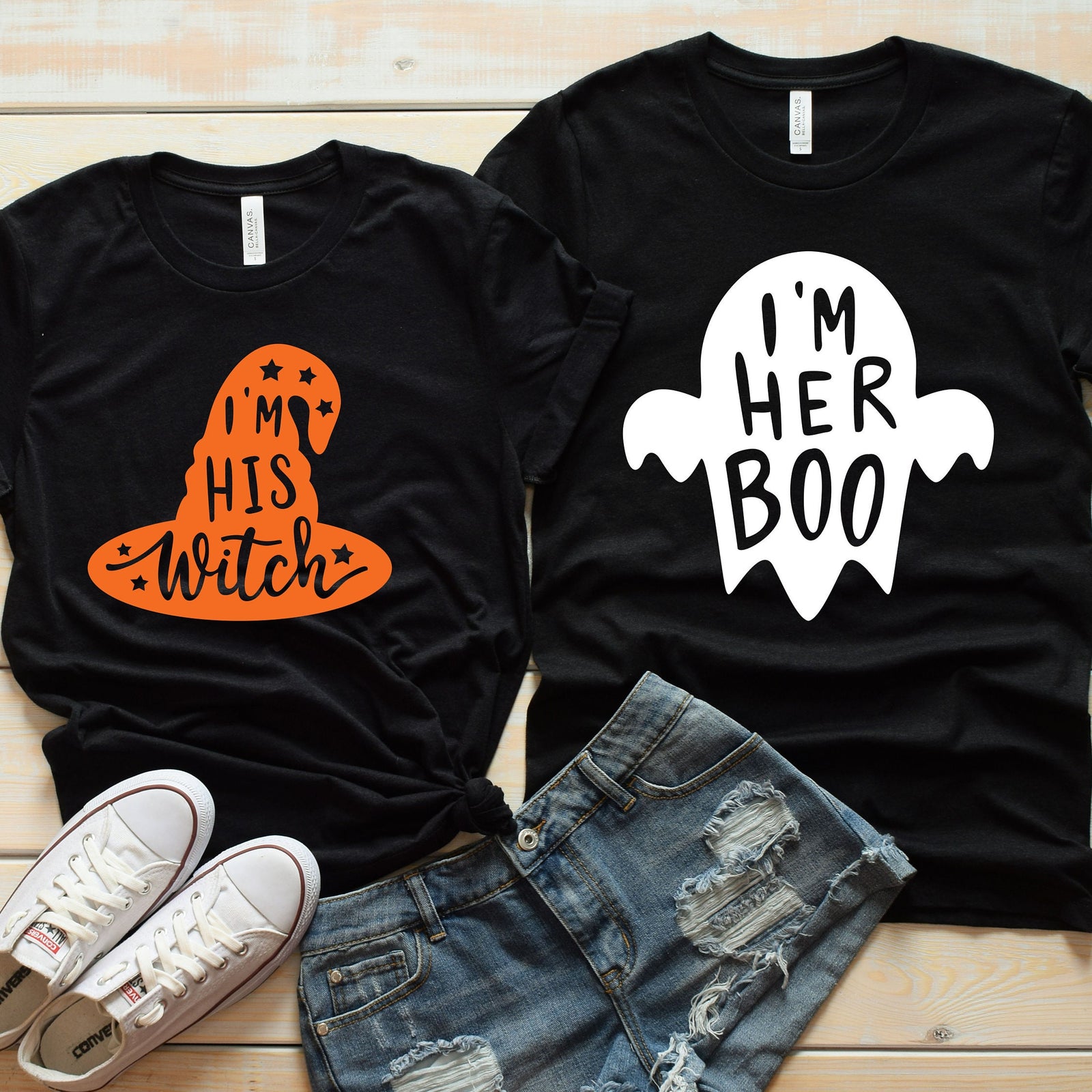 His Witch Her Boo Matching Adult T Shirts - Couples - Matching Shirts
