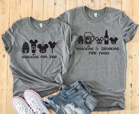 Funny Disney Couples Shirt - Snacking for Two and Three