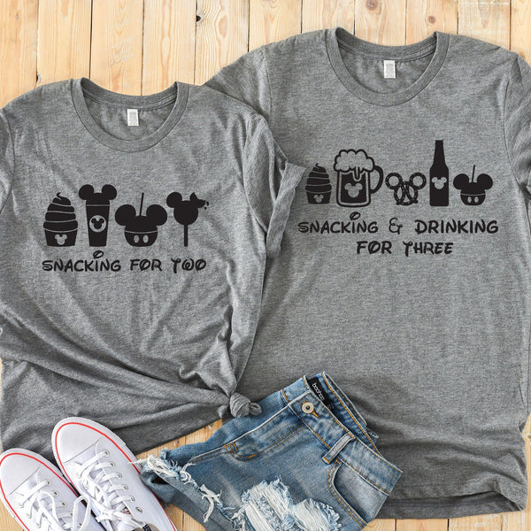 Funny Disney Couples Shirt - Snacking for Two and Three