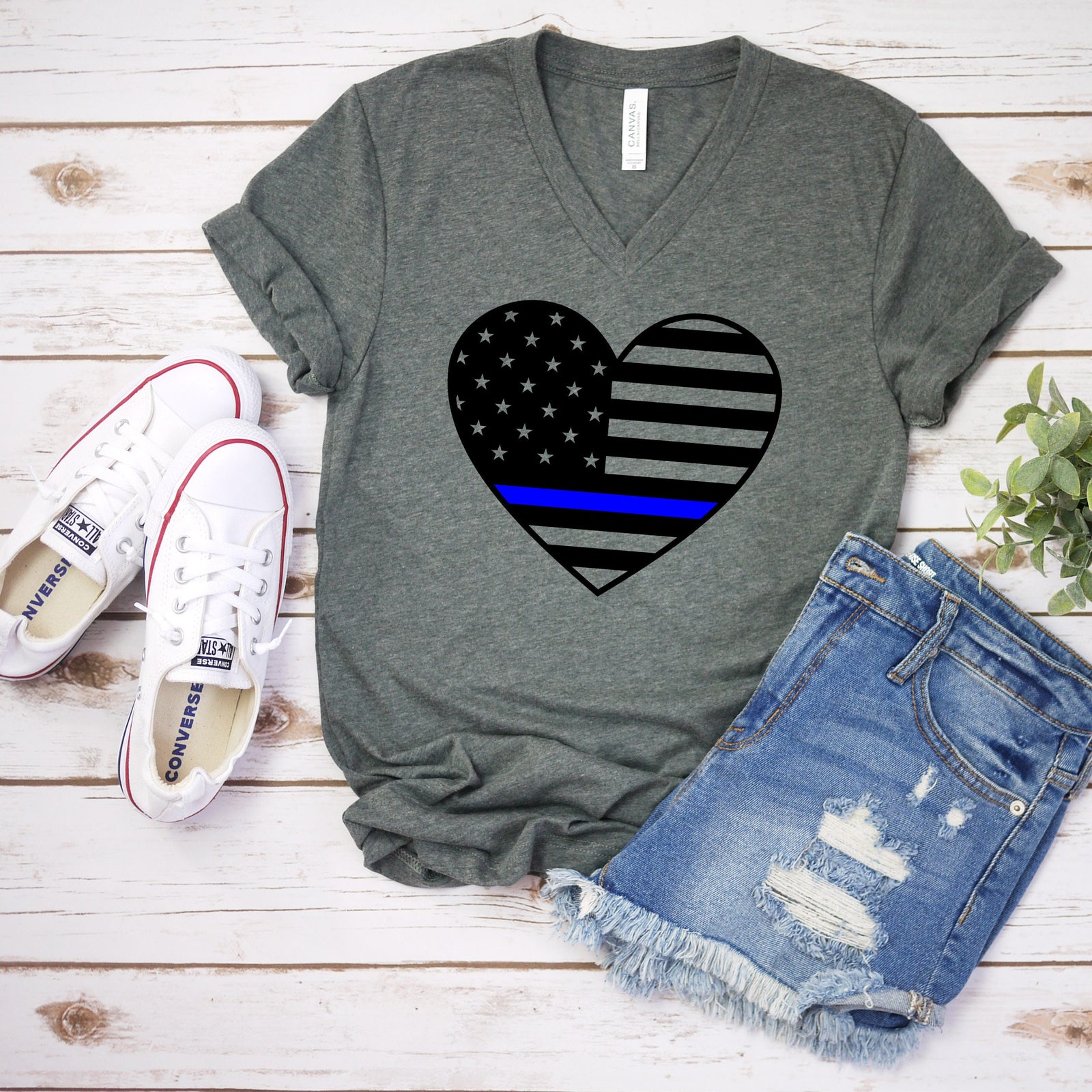 Police Officer Wife Shirt - Front Line Love T Shirt - Blue Line Stripe Heart Shirt