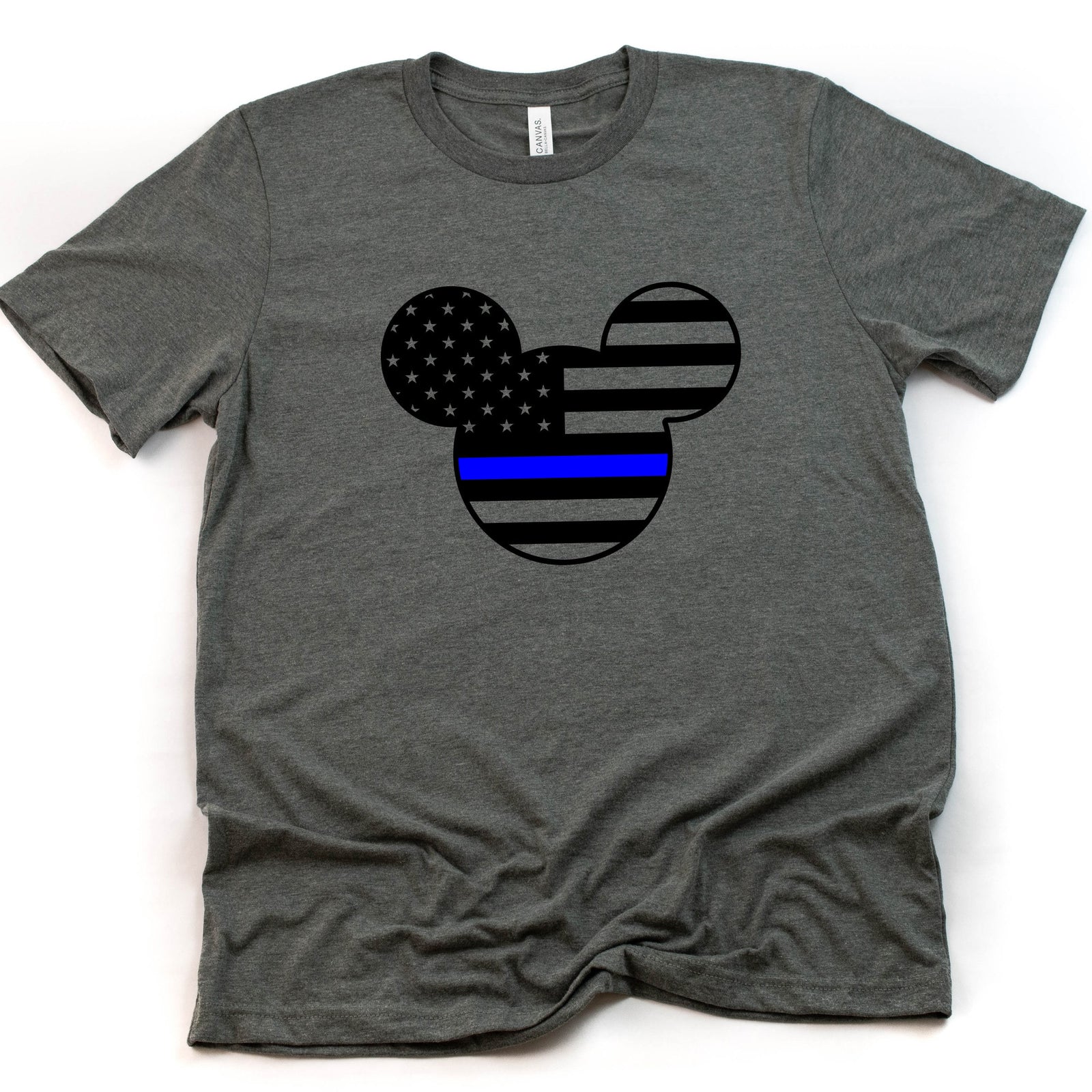 Mickey Police Officer Blue Line Adult Unisex T shirt - Blue Stripe Flag - Mickey Mouse T Shirt
