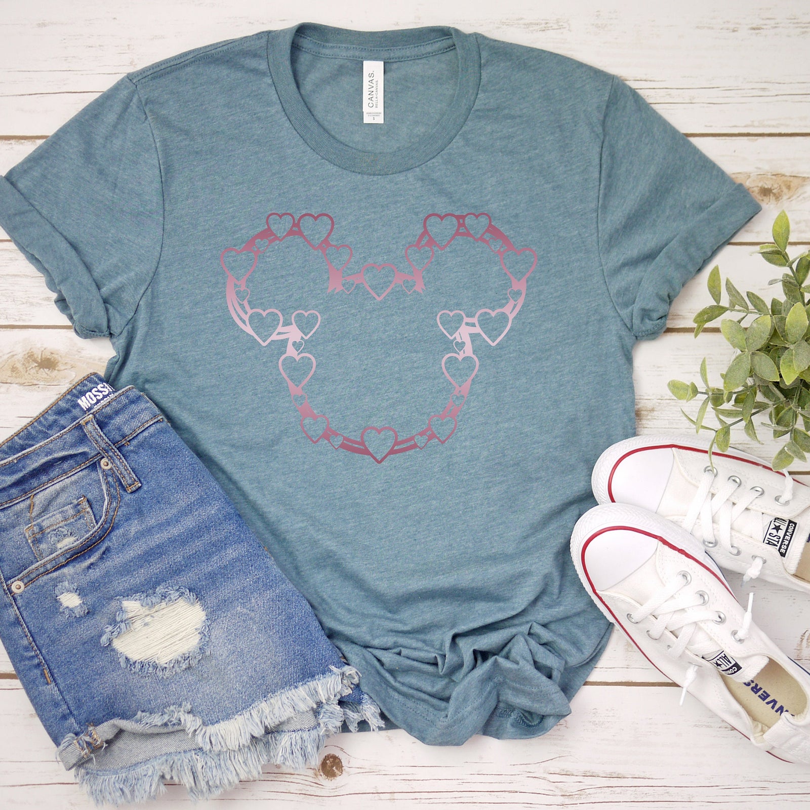 Mickey t shirt with Hearts - Valentines Mickey - Mickey Heart Outline - Rose Gold