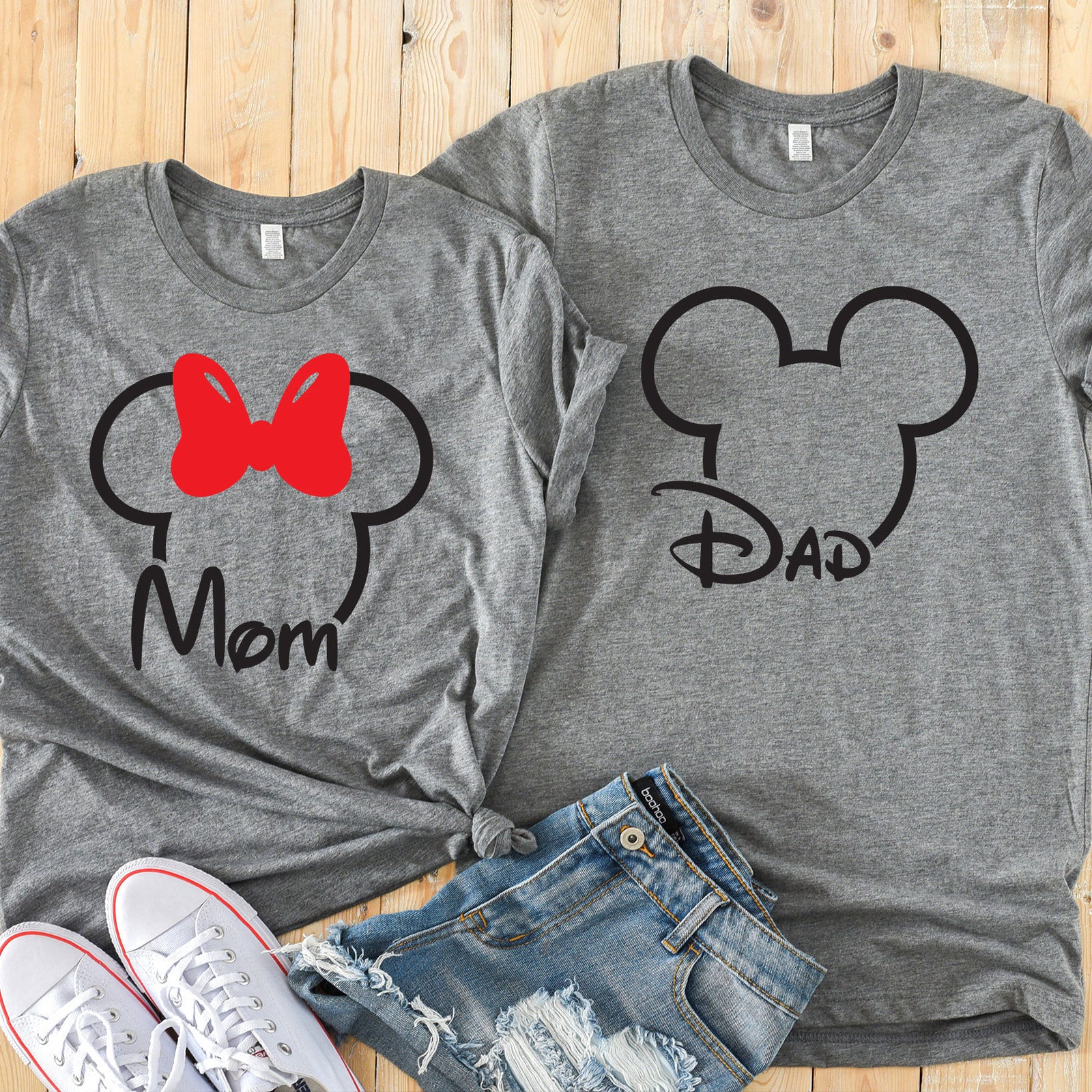 Mom and Dad Minnie and Mickey Mouse Custom Matching Disney Shirts - Disney Couples - Mickey Ears Outline