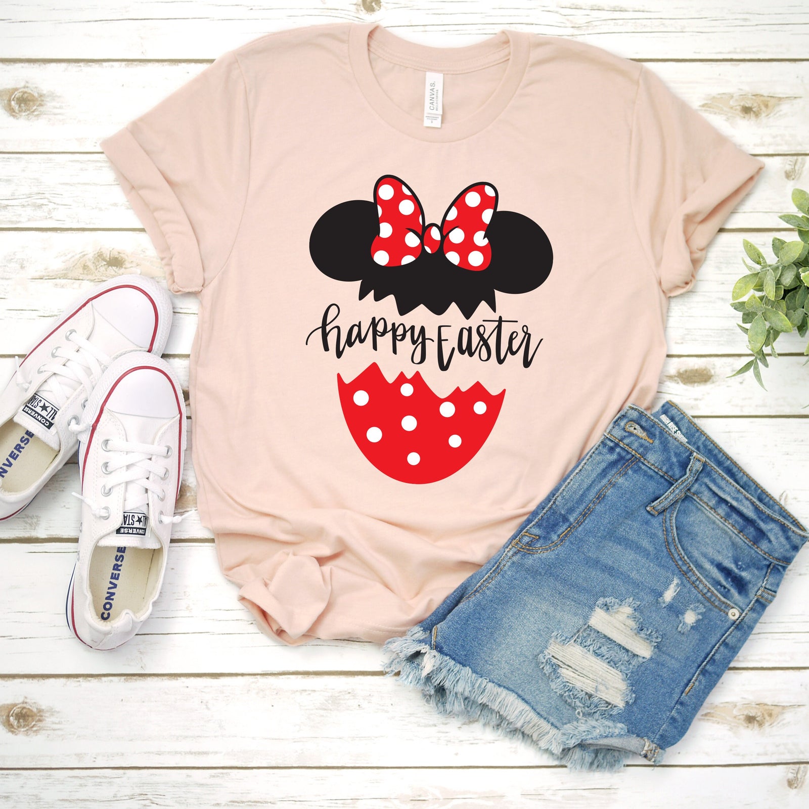 Minnie Mouse Happy Easter Adult T Shirt- Disney Trip Matching Shirts -Cut Minnie Ears Hatching Egg