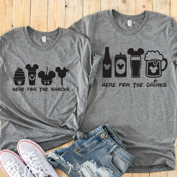 Here for the Snacks and Drinks Funny Disney Couples Shirt