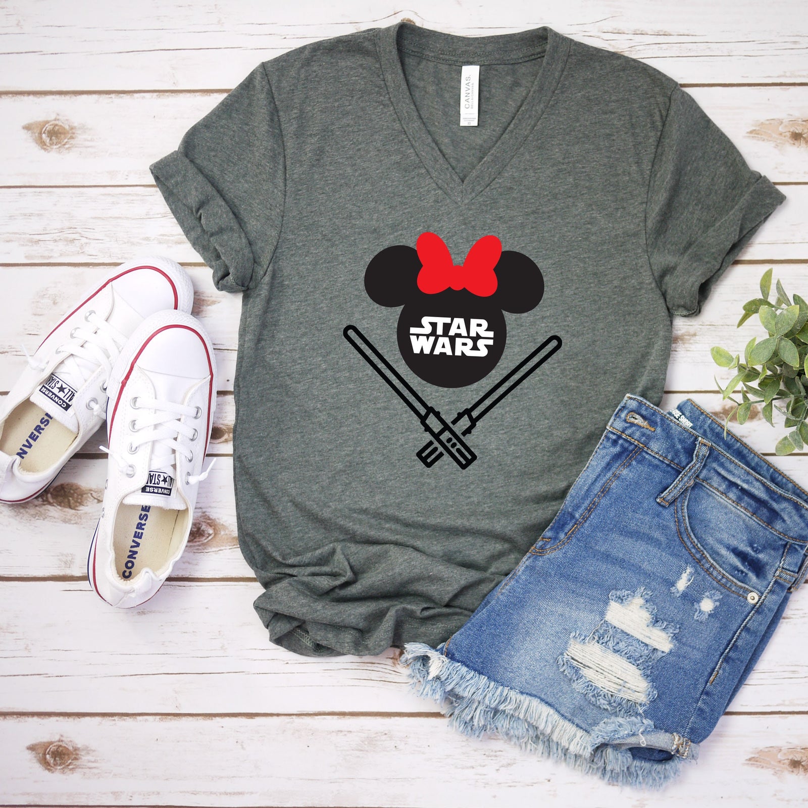 Star Wars Minnie Mouse Head Adult T Shirt - Star Wars Fan T-shirt - Star Wars Lover Gift -Light Saber