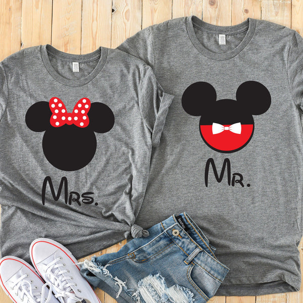 Mr. and Mrs. Minnie and Mickey Mouse Matching Shirts for Couples