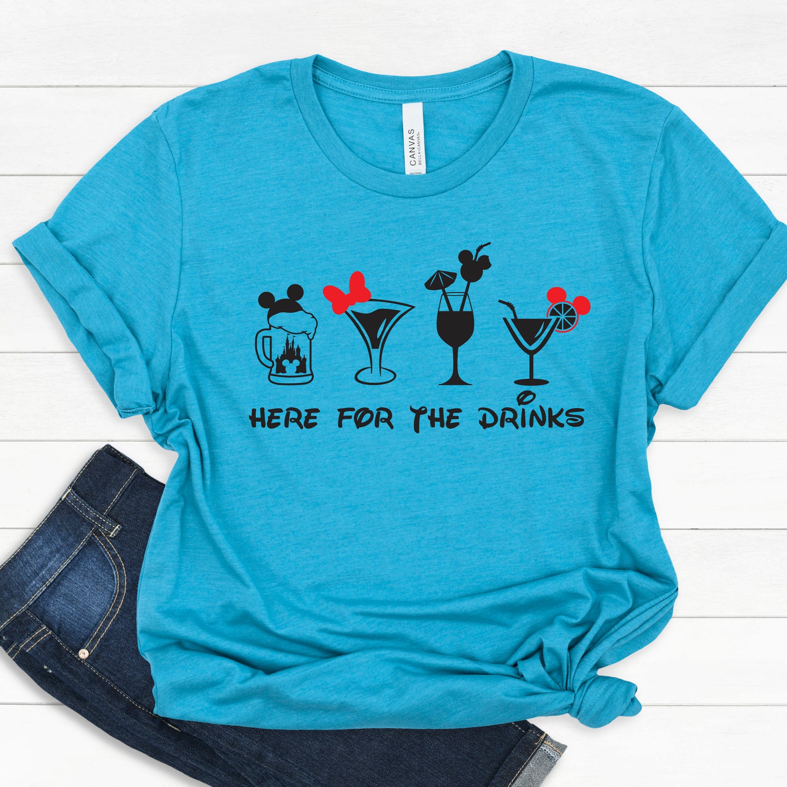 Here for the Drinks Adult Unisex T Shirt- Disney Trip Matching Shirts - Family Vacation Shirts - Minnie Bar