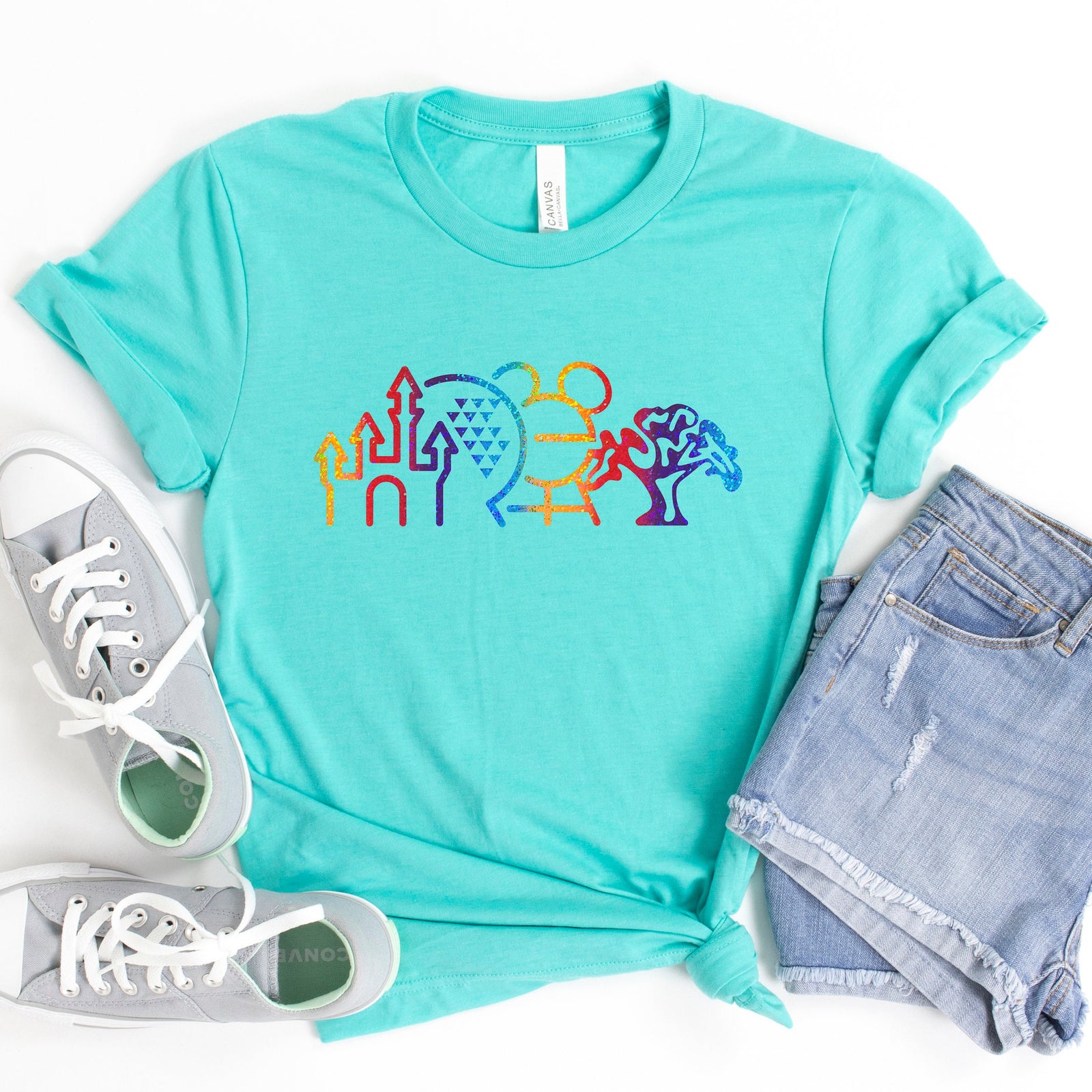 Disney Parks T Shirt - Family Matching Shirts -Epcot - Magic Kingdom - Animal Kingdom - Hollywood Studios - Rainbow Glitter