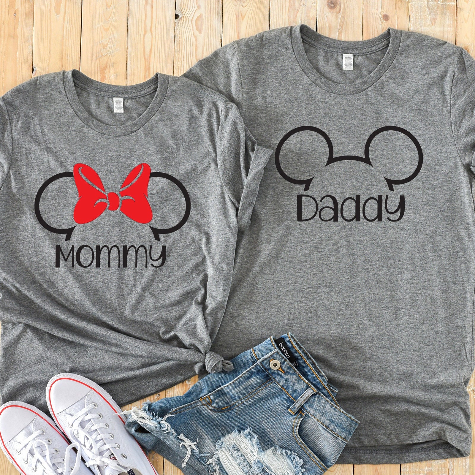 Mommy and Daddy Matching Disney Shirts - Disney Couples - Mickey and Minnie Mouse Ears Outline
