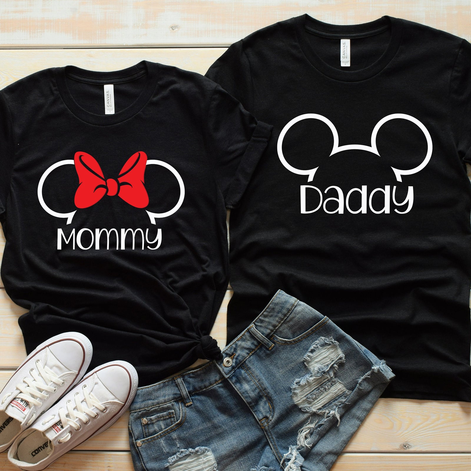Mommy and Daddy Matching Disney Shirts - Disney Couples - Mickey and Minnie Mouse Ears Outline