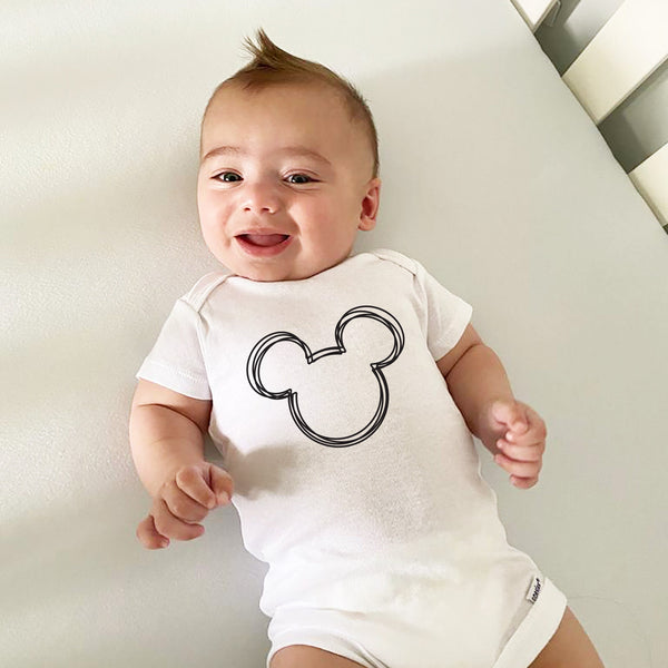 Mickey Scribble Hand Drawn Outline Infant Onesie for First Visit