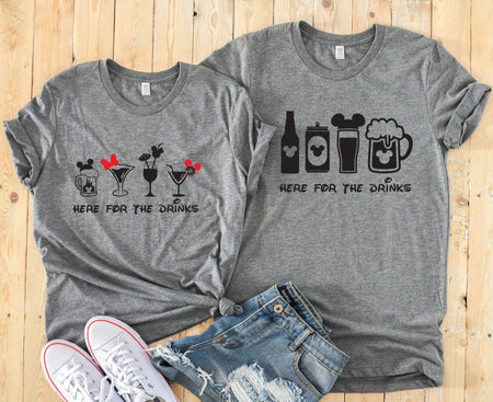 Here for the Drinks Funny Disney Couples Shirt Set