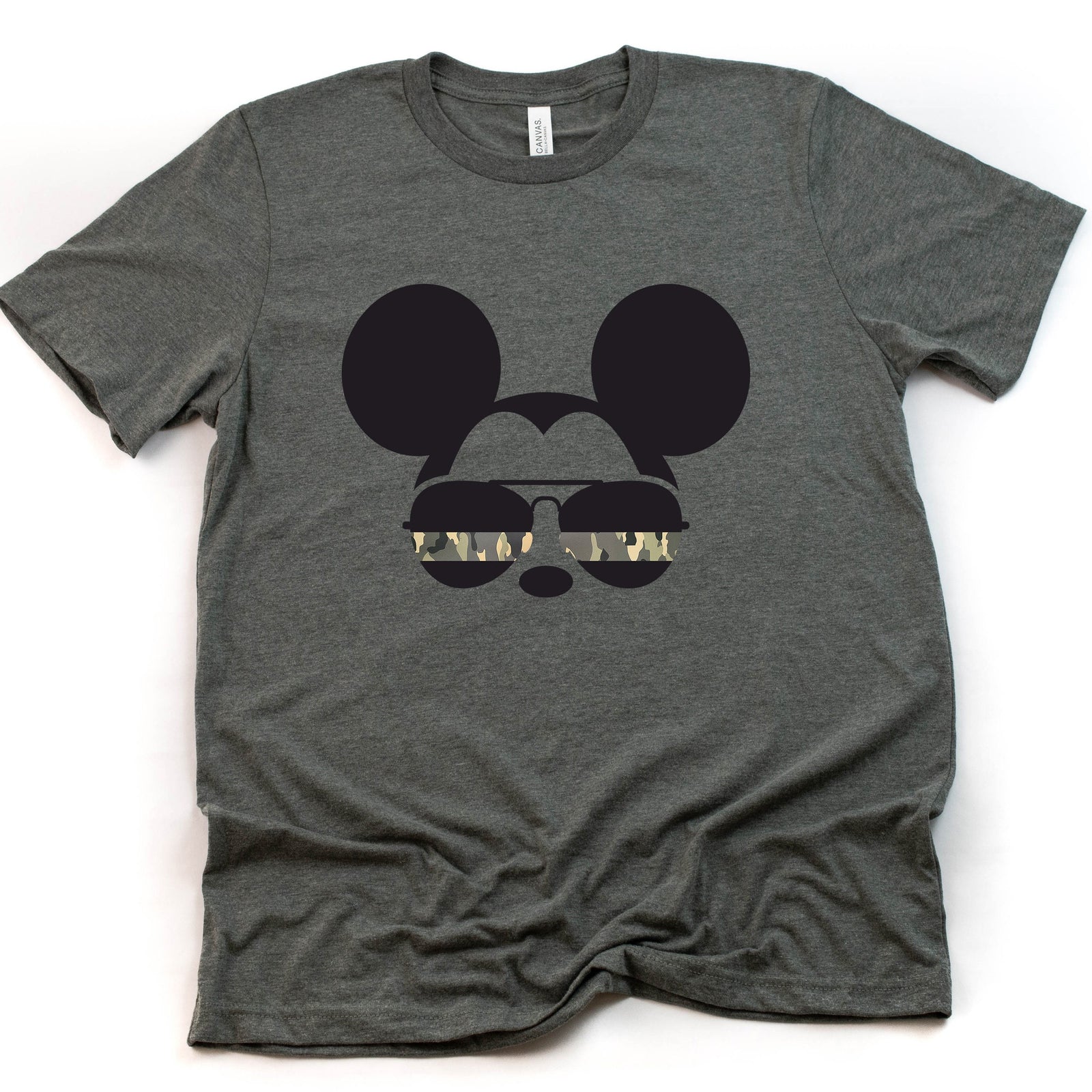 Mickey Army Camouflaged Aviator Glasses - Adult Unisex T shirt -  Armed Forces - Military Mickey Mouse T Shirt