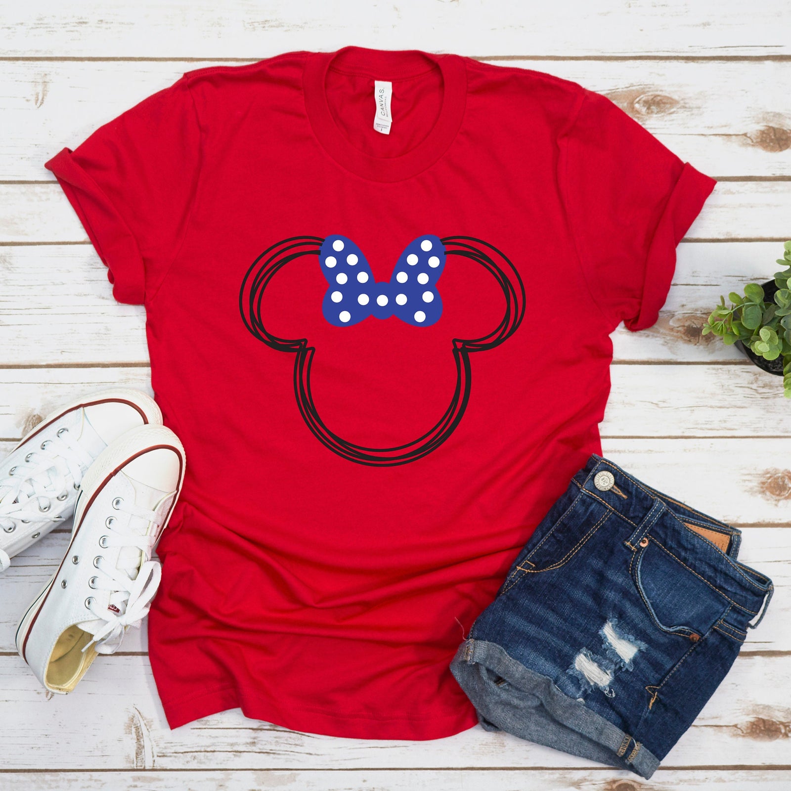 Red White and Blue Scribble Minnie Polka Dot Bow T Shirt- Patriotic- Fourth of July - Memorial - Family Disney Matching